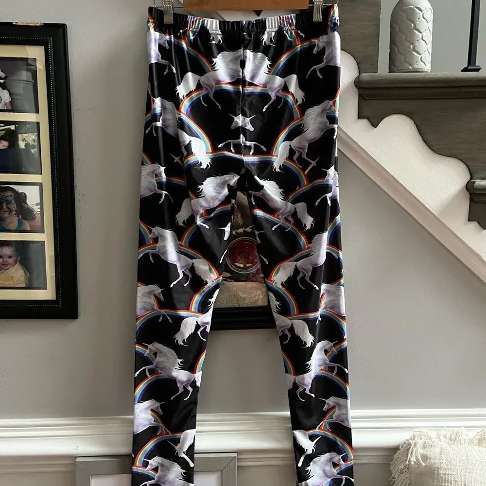 Unicorns & Rainbows Super Stretchy Leggings sz L EUC